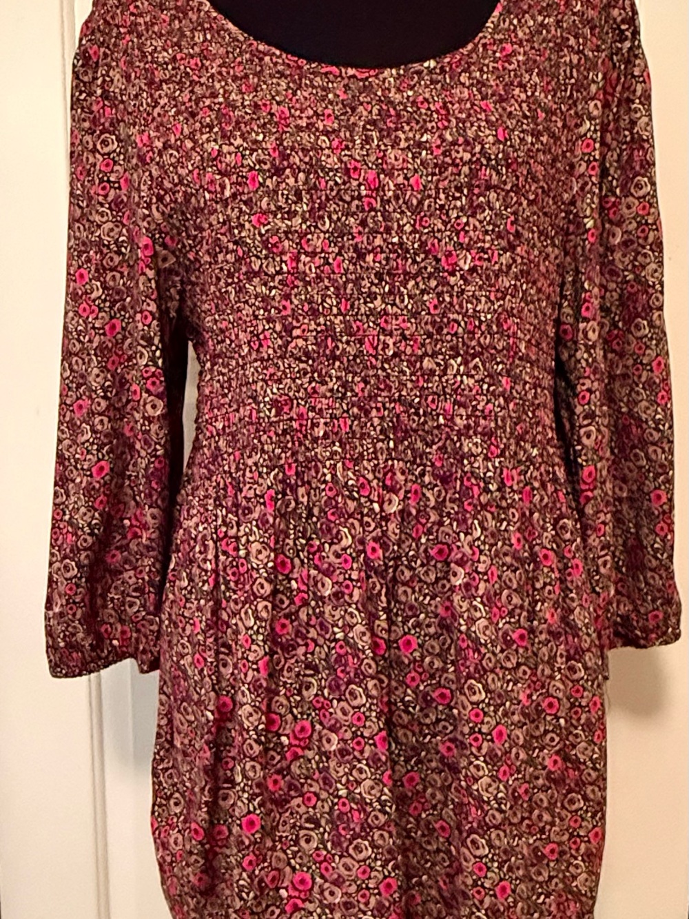 croft & barrow Pink and Brown Floral Smocked Dress